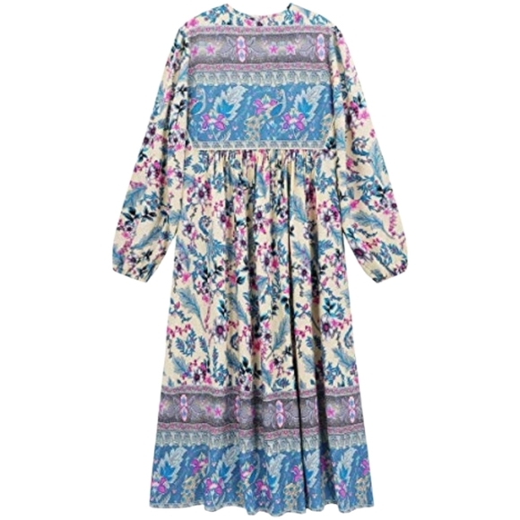 Boutique MAXI Tired Floral Peasant Style Size Med Blue Yellow - Picture 3 of 5